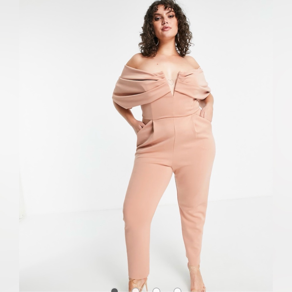 Asos Design Curve Fallen Shoulder Scuba Jumpsuit In Blush Women’s 18 Nwt